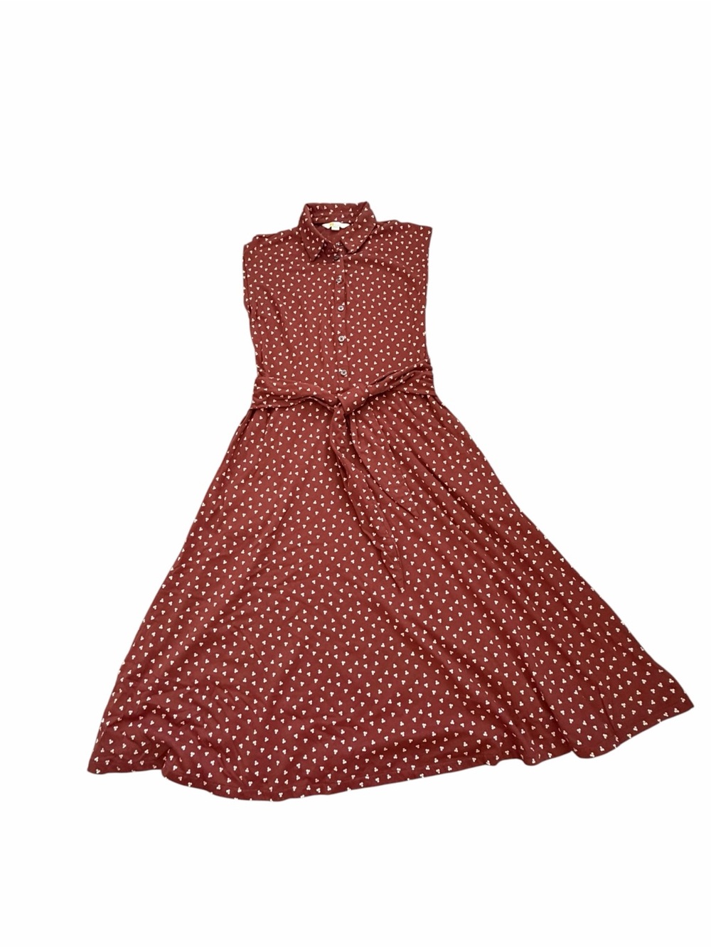 Boden Rust Red White Clover Dot Sleeveless Midi Shirt Dress US 2R / UK 6